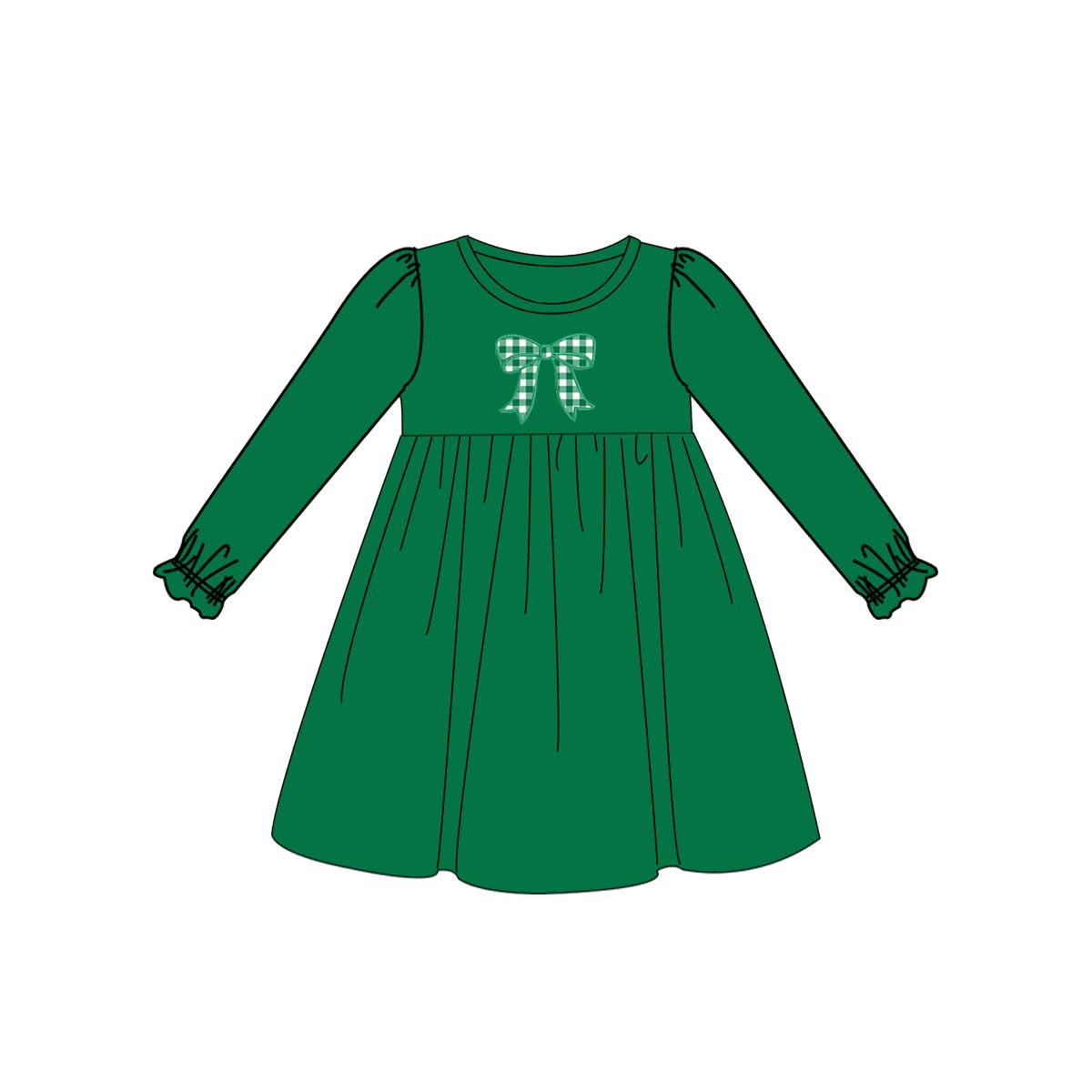 PO-46 Green Bow Gingham Girl Dress