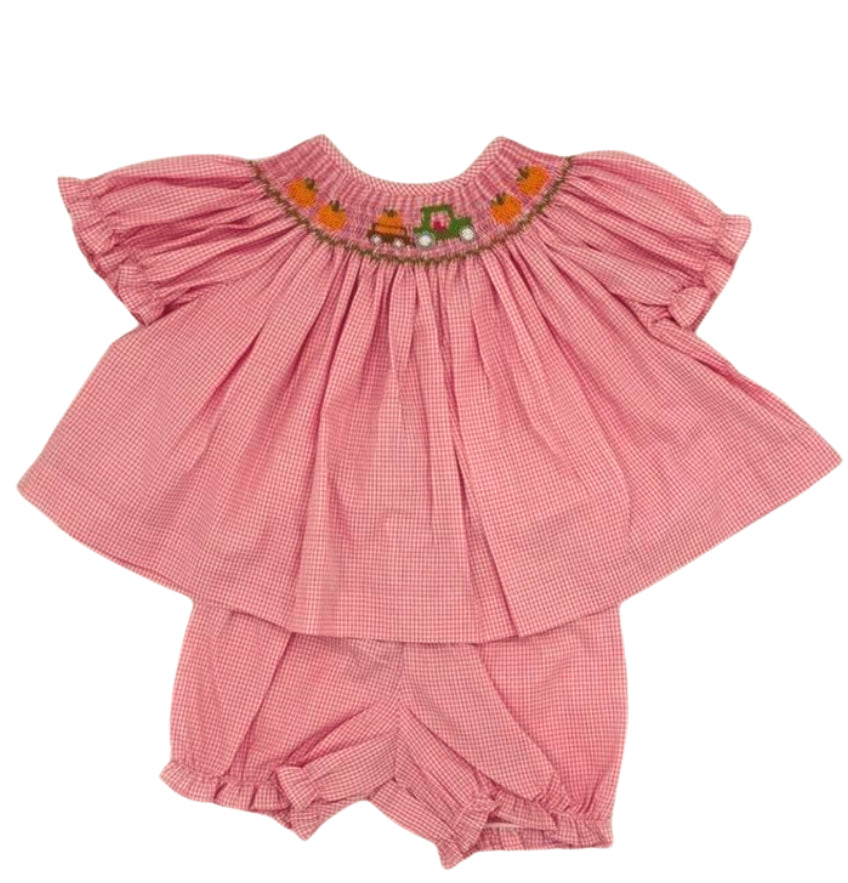 Pumpkin Tractor Smock Bloomer Set