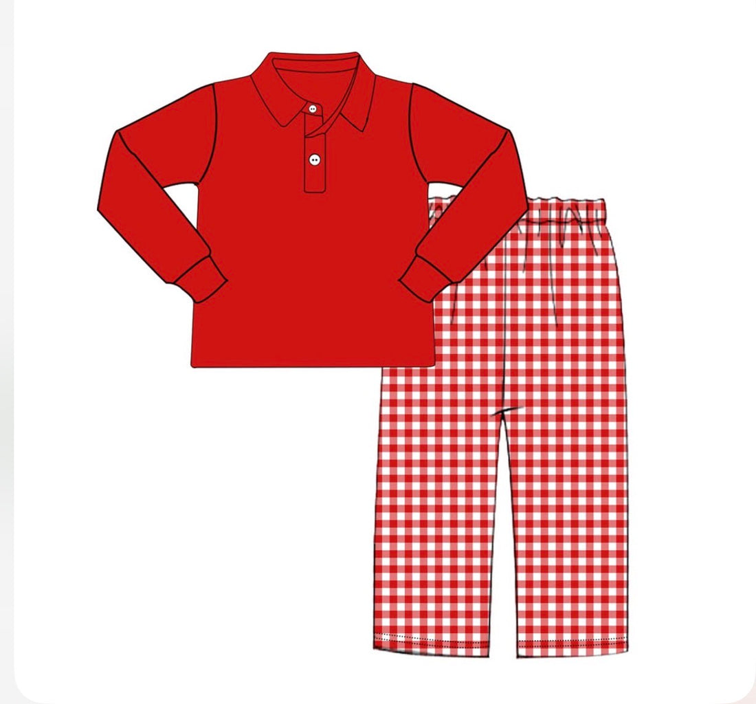 Red Gingham Boy Pant Set