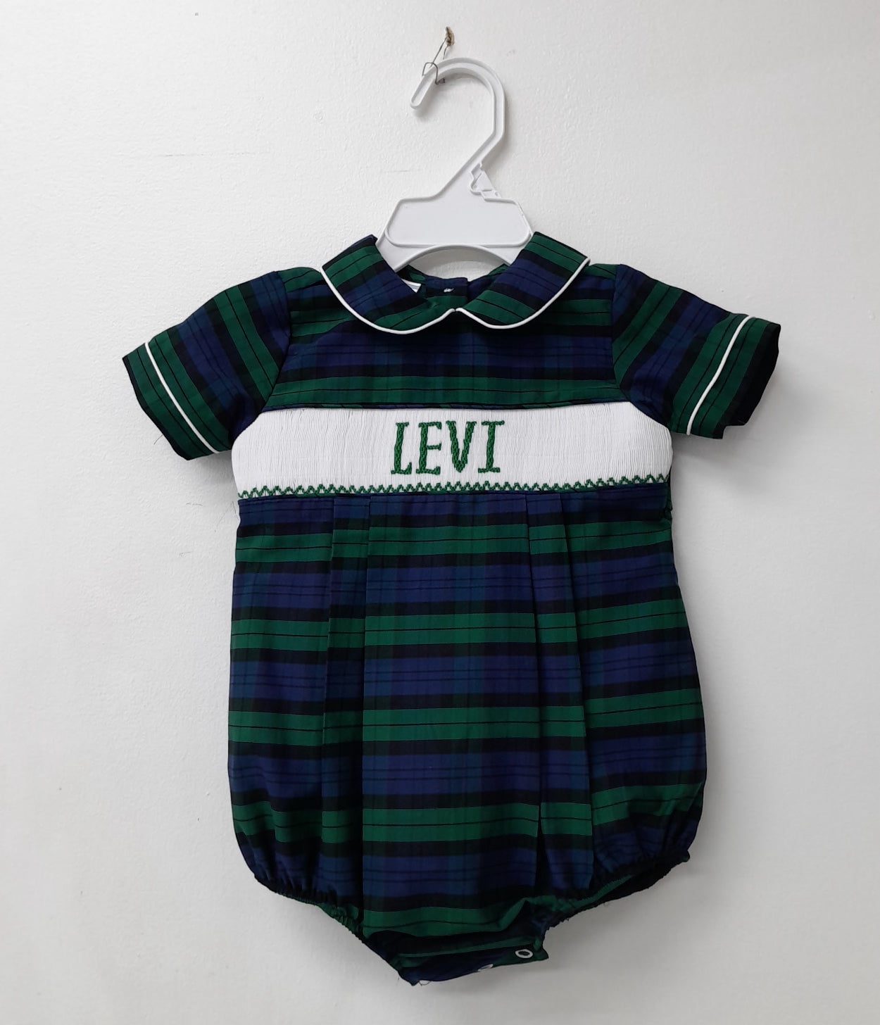 Holiday Custom Smocks Black Watch Plaid BOY bubble