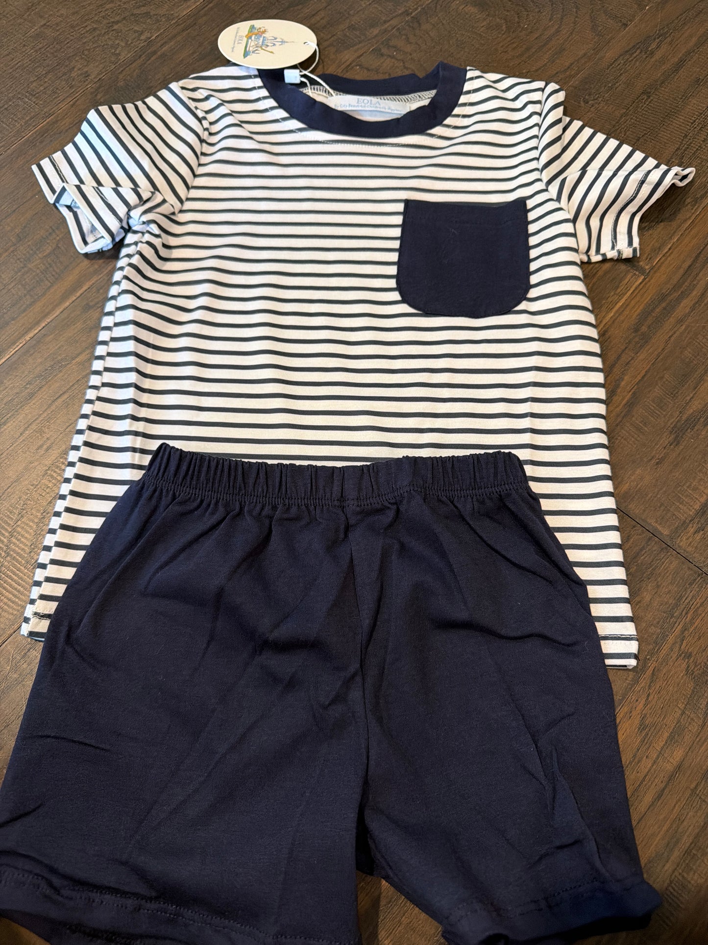 *Navy Knit Stripe Short Set