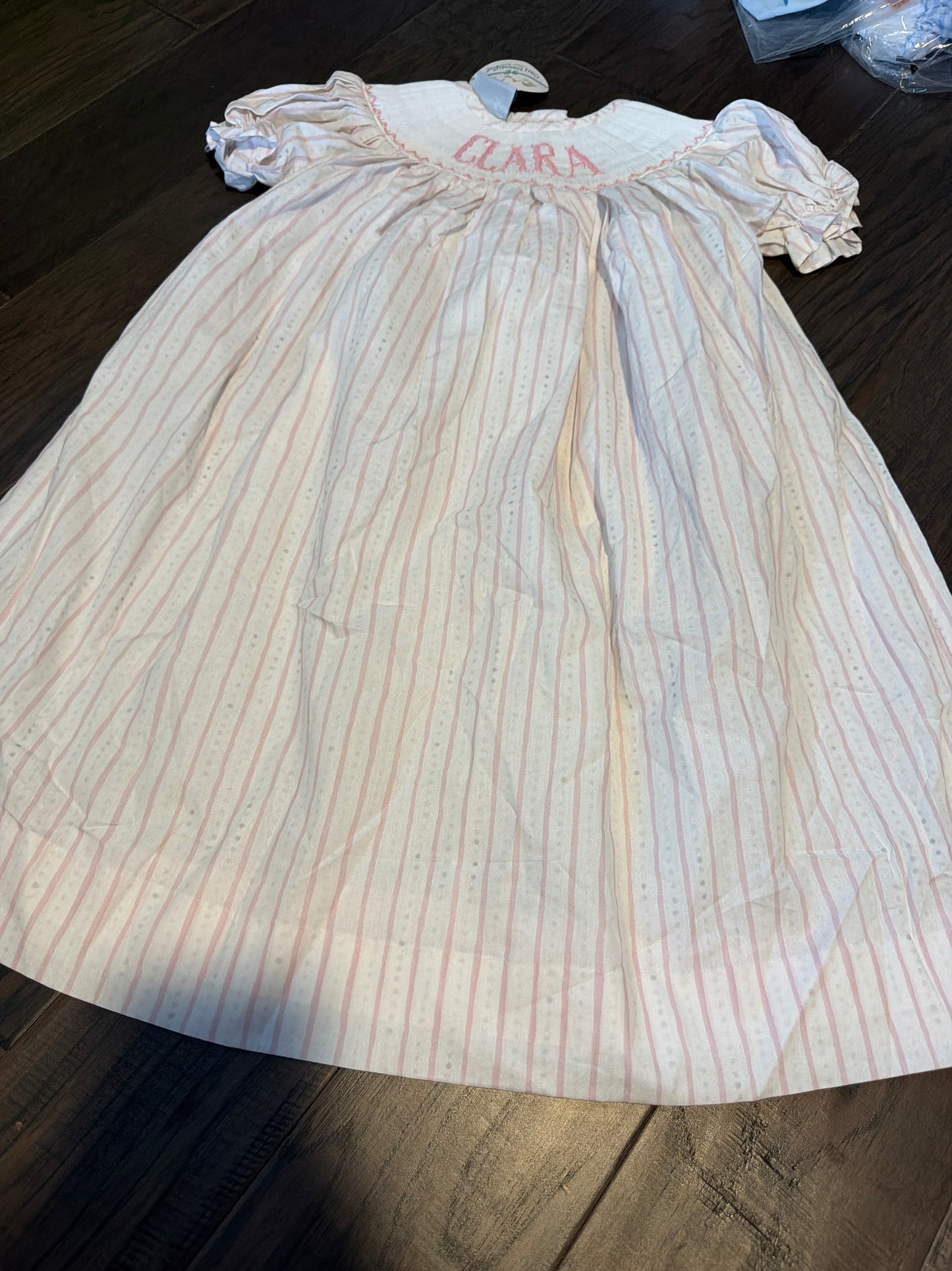 Clara pink custom stipe bishop (this style runs long)