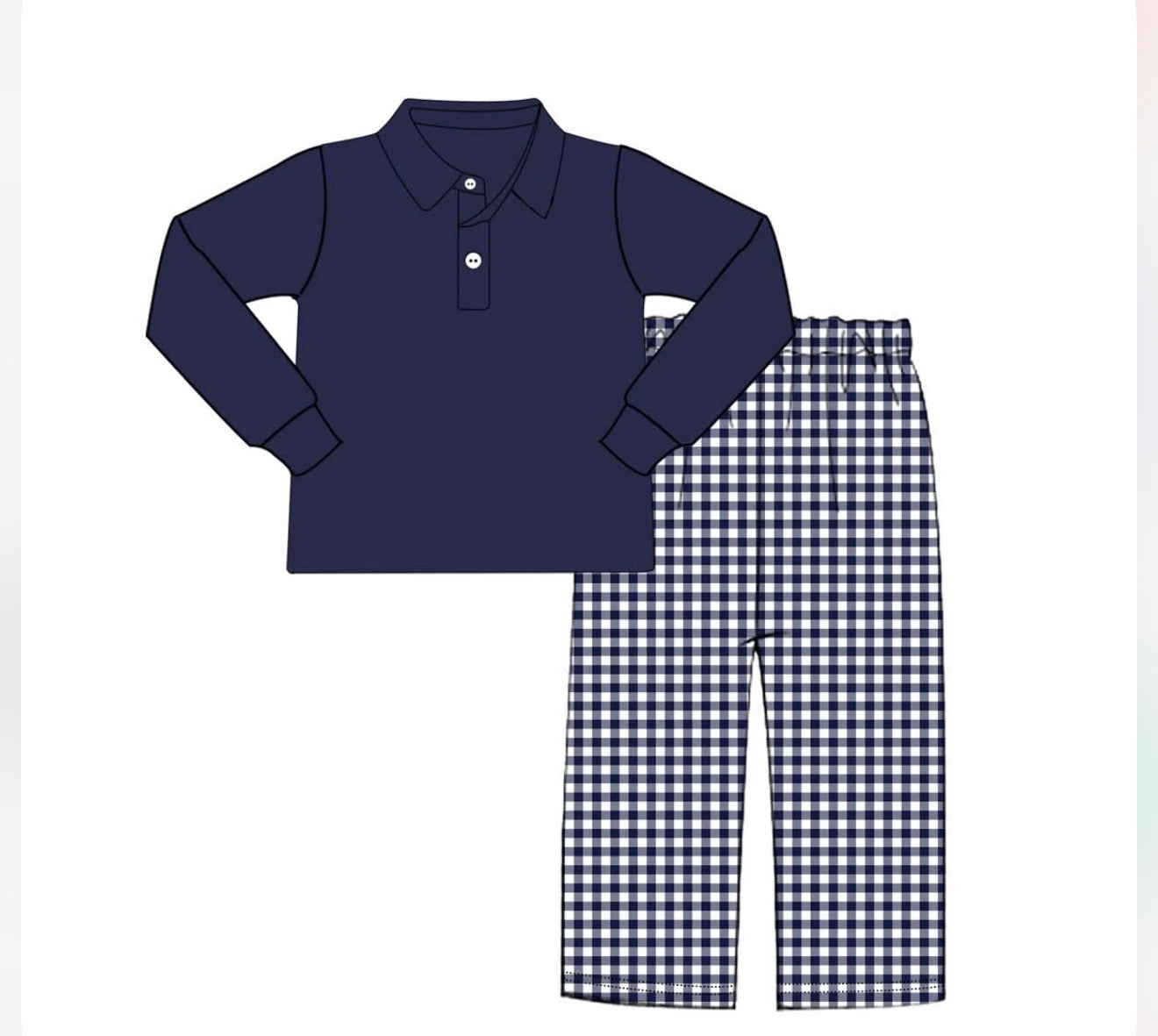 PO-43 Navy Gingham Boy Pant Set