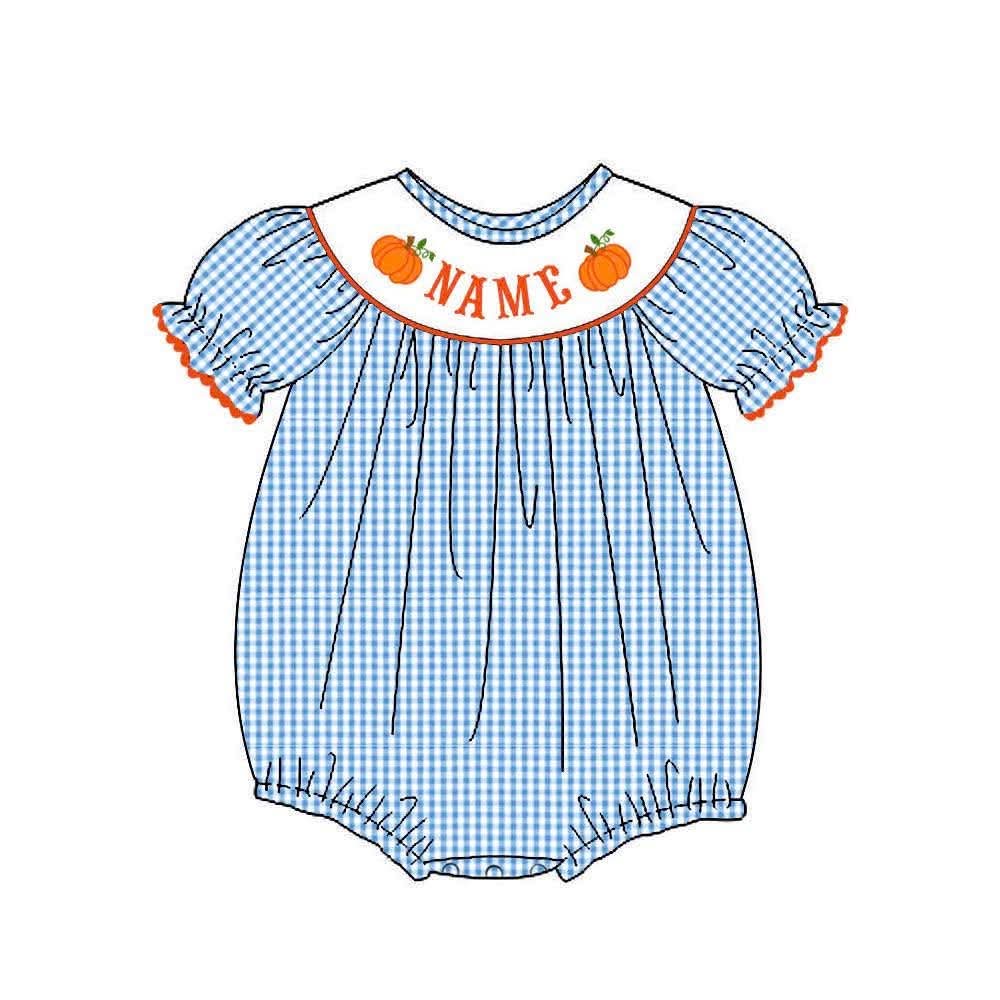 PO37-Pumpkin Gingham Name Smock Girl Bubble