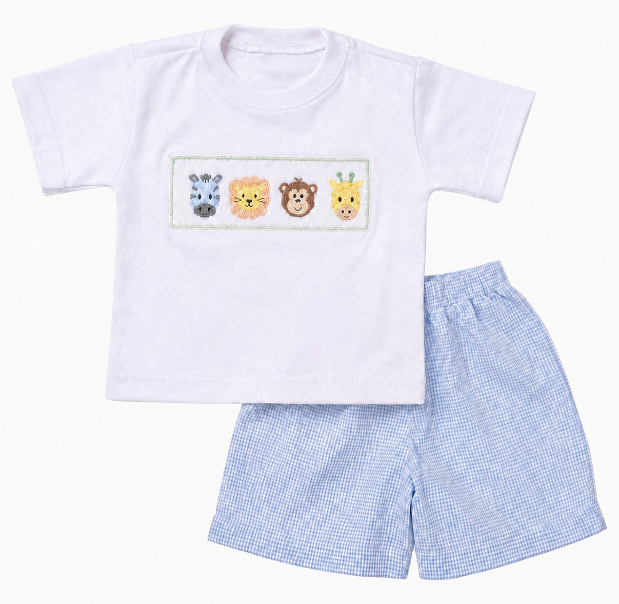 PO55-Smocked Zoo Animal Short Set