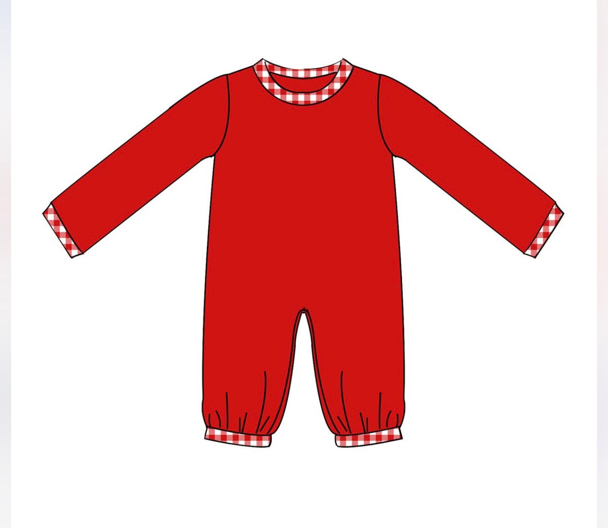 PO-42 Red Gingham Boy Long Romper