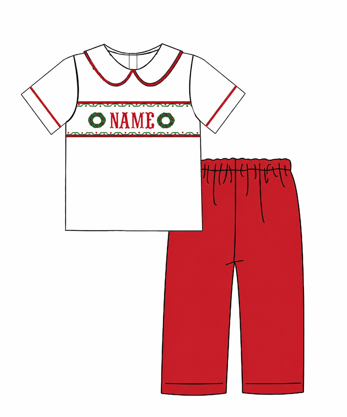 PO33-Custom Merry Wreath Name Smock Pant Set
