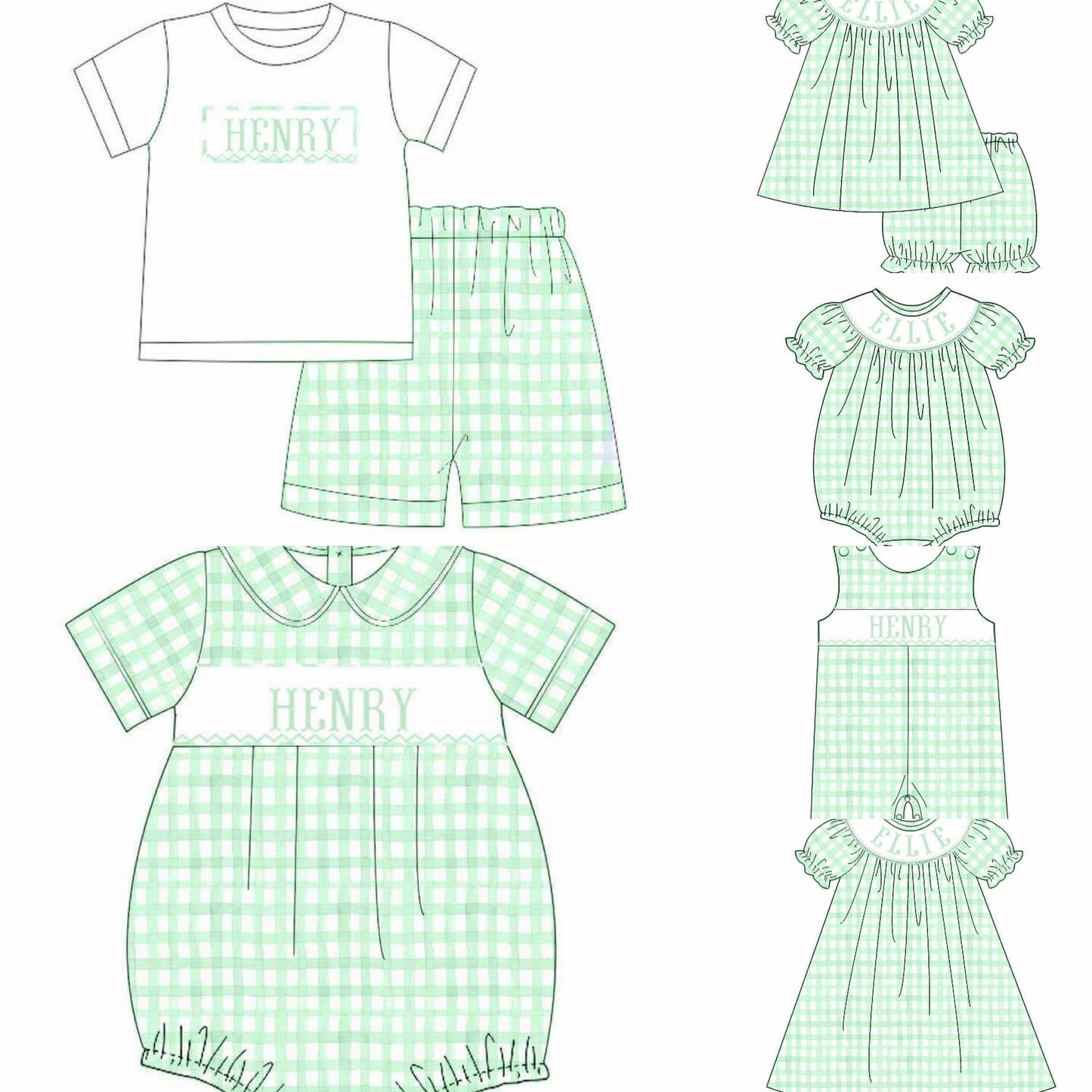 2026 Mint gingham Custom Name Smock (SHIPS Early January)