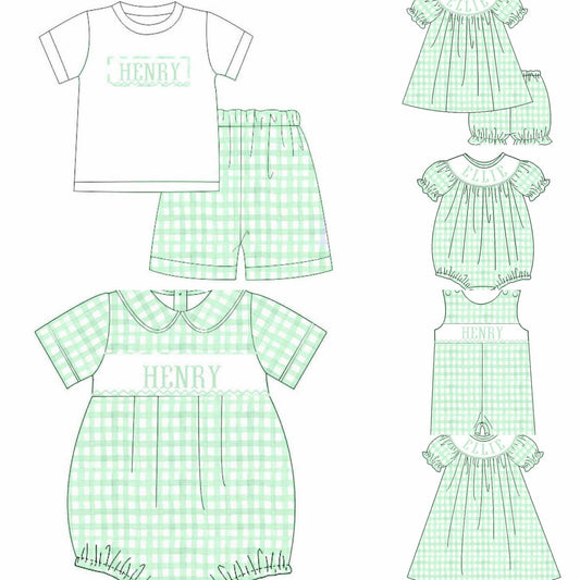 2026 Mint gingham   Custom Name Smock (SHIPS Early January)