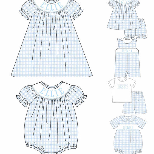 2026 blue gingham   Custom Name Smock (SHIPS Early January)