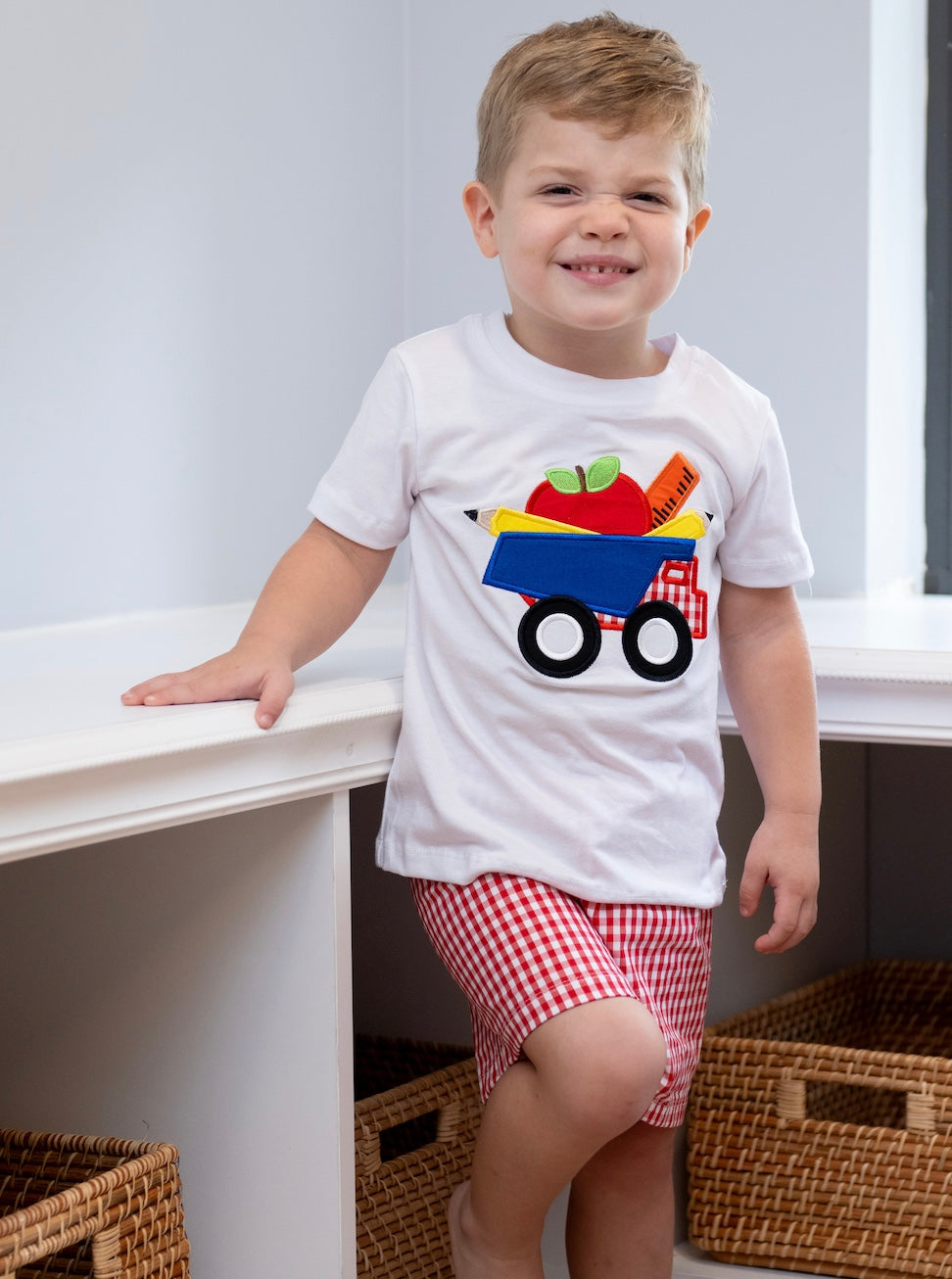 Boy Back To School Dump Truck Short Set