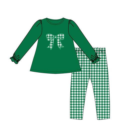 PO-46 Green Bow Gingham Girl Pant Set
