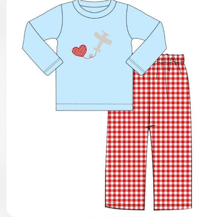 Valentine Boy Airplane Pant Set- Ready To Ship
