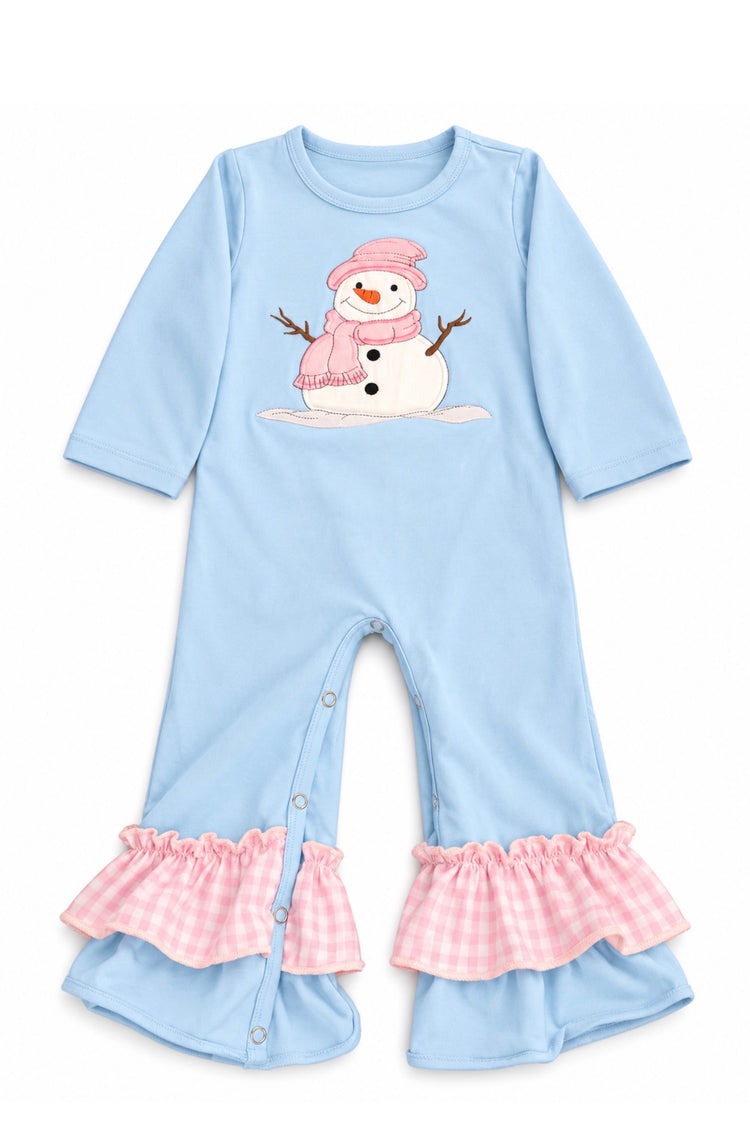 Blue Girl Snowman Romper