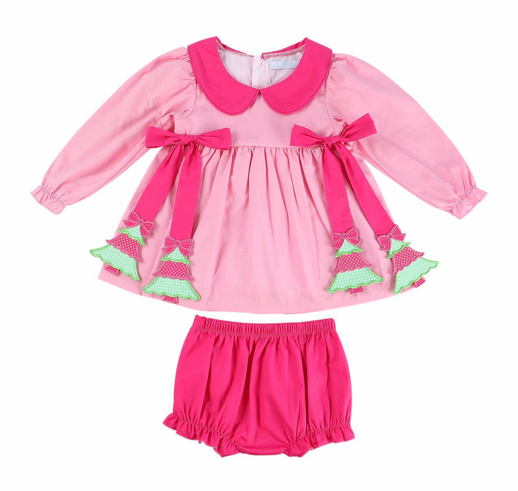 Pink Christmas Tree Side Tie Bloomer Set
