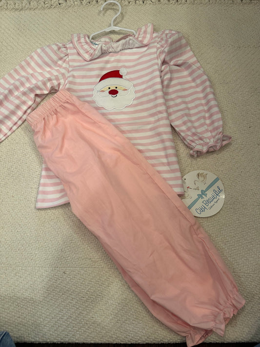 Pink Santa Appliqué Pant Set