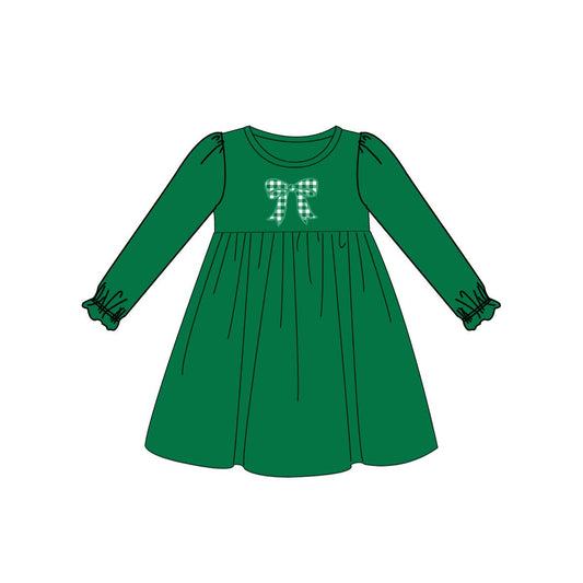 PO-46 Green Bow Gingham Girl Dress