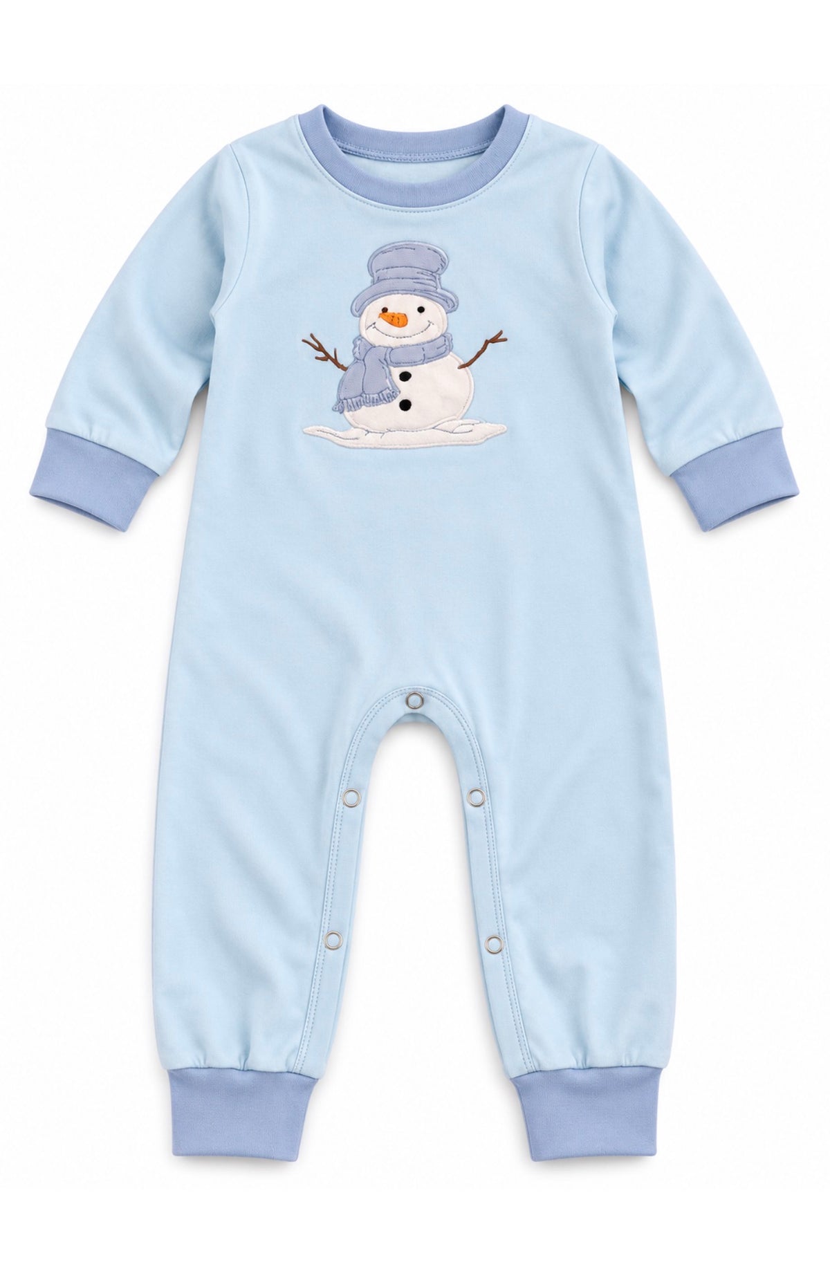 Blue Snowman Long Romper