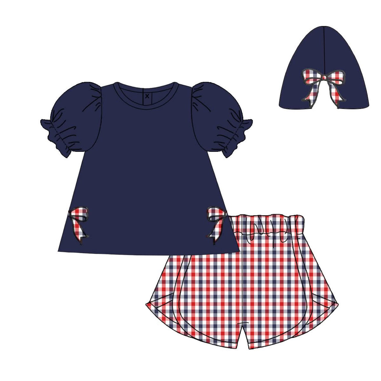 Preorder Red, White and Blue Bow Short Set