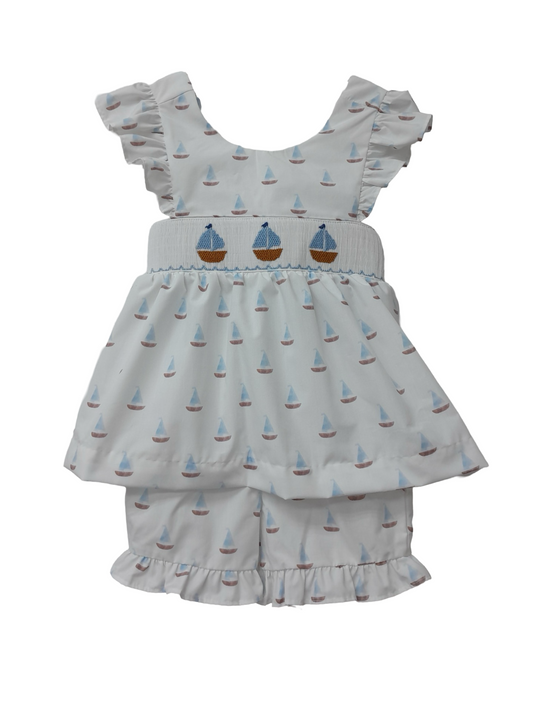 Smocked Sailboat Short Set