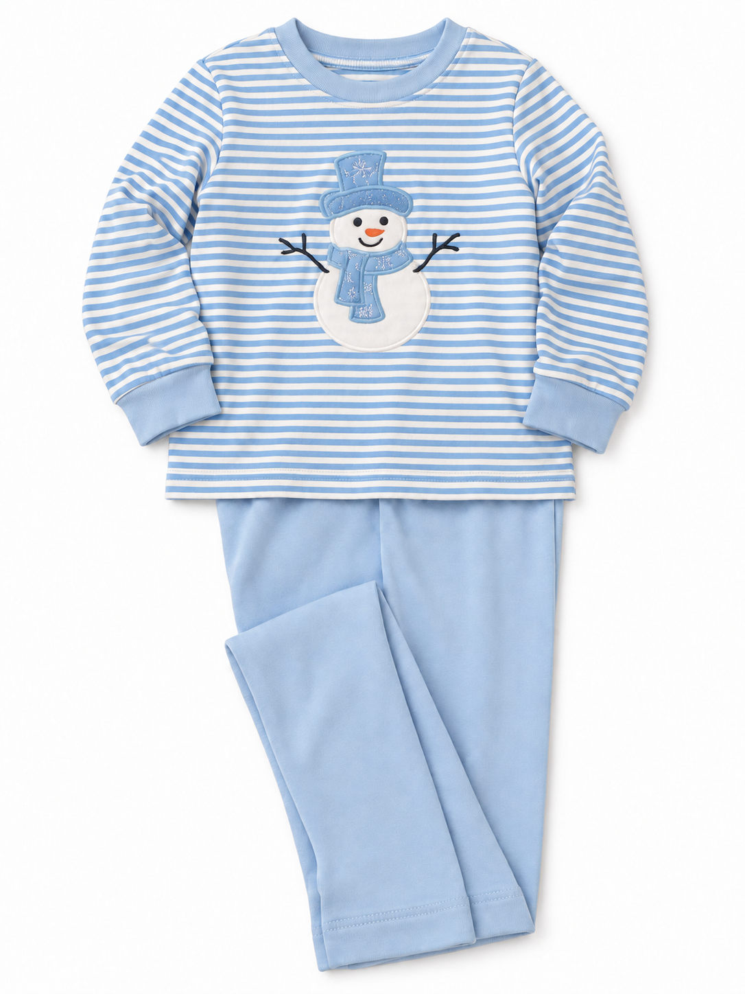 Blue Snowman Appliqué Pant Set