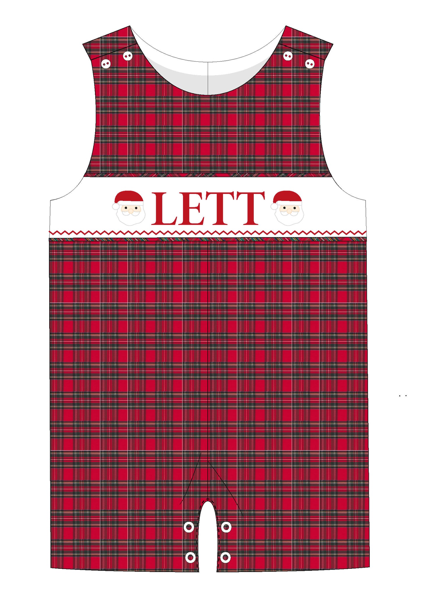 PO30-Custom Santa's Tartan Hand Smocked Jon Jon