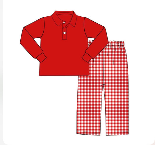 PO-42 Red Gingham Boy Pant Set