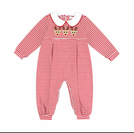 Red Reindeer Applique Boy Long Bubble