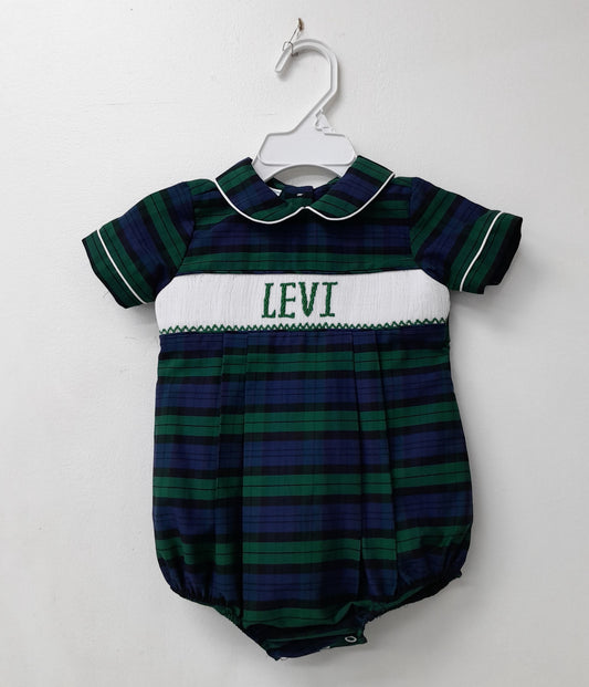 Holiday Custom Smocks Black Watch Plaid BOY bubble