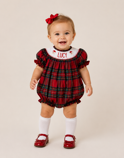 PO30-Custom Santa's Tartan Hand Smocked Bubble