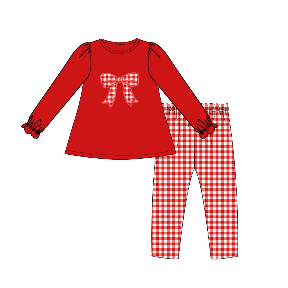 PO-45 Red Bow Gingham Legging Set