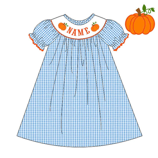 PO37-Custom Pumpkin Gingham Name Smock Bishop