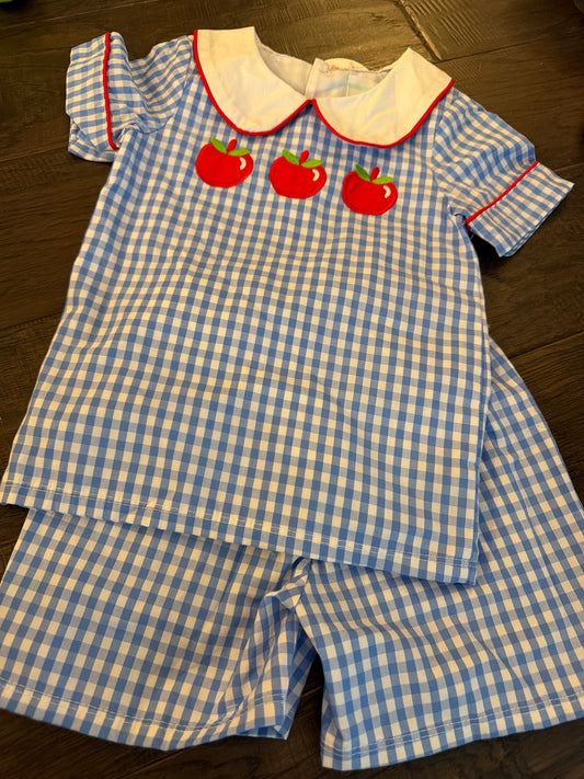 Apple Blue Gingham Peterpan Short Set