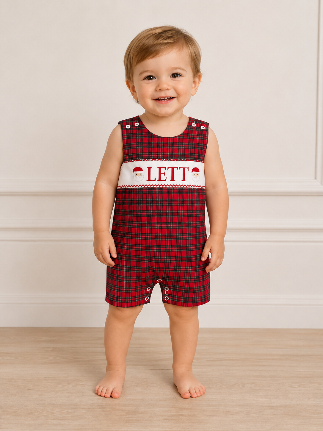 PO30-Custom Santa's Tartan Hand Smocked Jon Jon