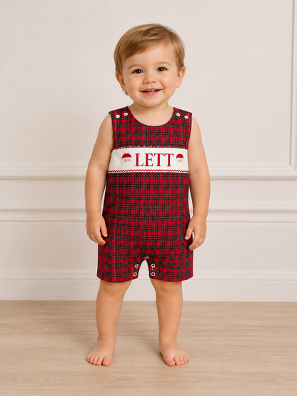 PO30-Custom Santa's Tartan Hand Smocked Jon Jon