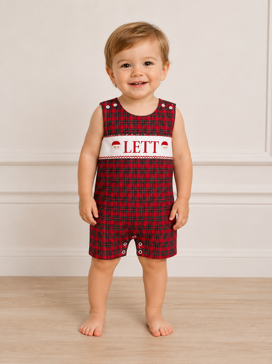 PO30-Custom Santa's Tartan Hand Smocked Jon Jon