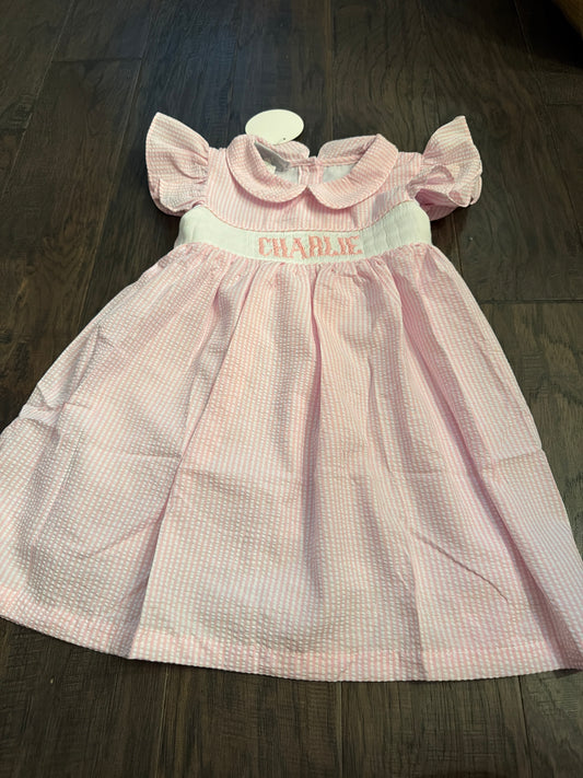 CHARLIE Pink Seersucker Custom Girl Dress 3T