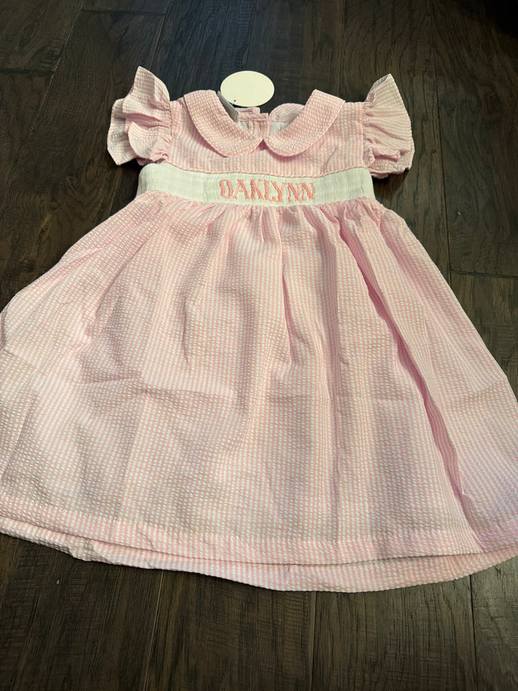 OAKLYNN Pink Seersucker Custom Name Dress 3T