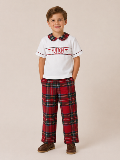 PO30-Custom Santa's Tartan Hand Smocked Pant Set