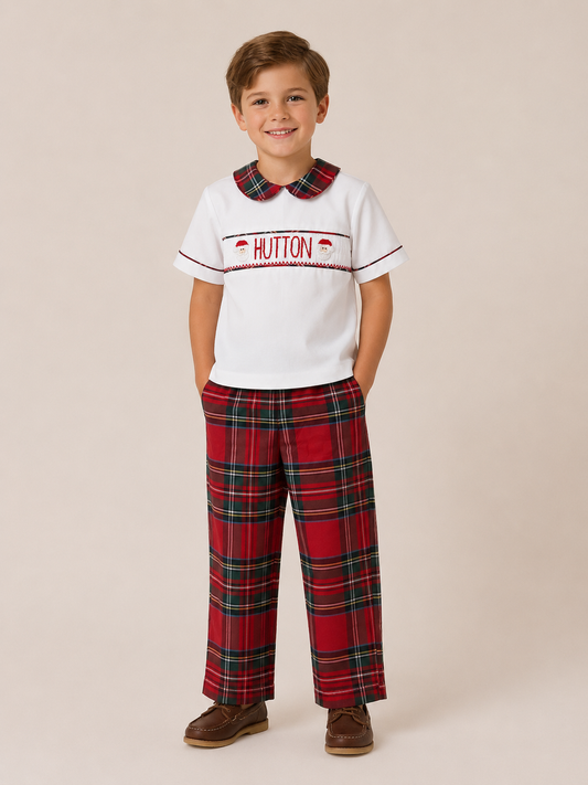 PO30-Custom Santa's Tartan Hand Smocked Pant Set