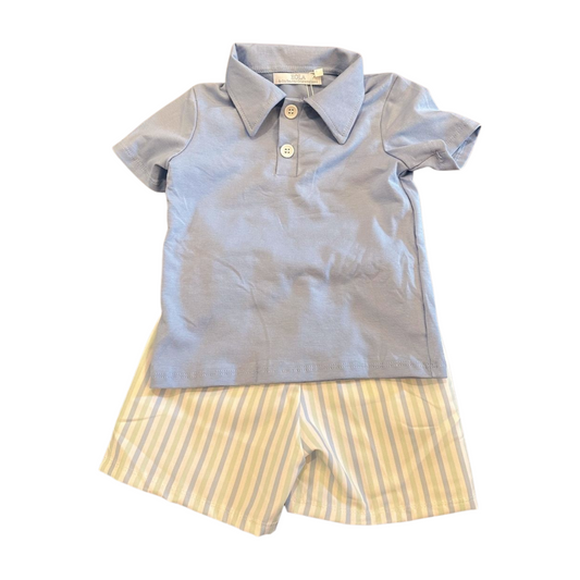 Summer stripe woven polo set