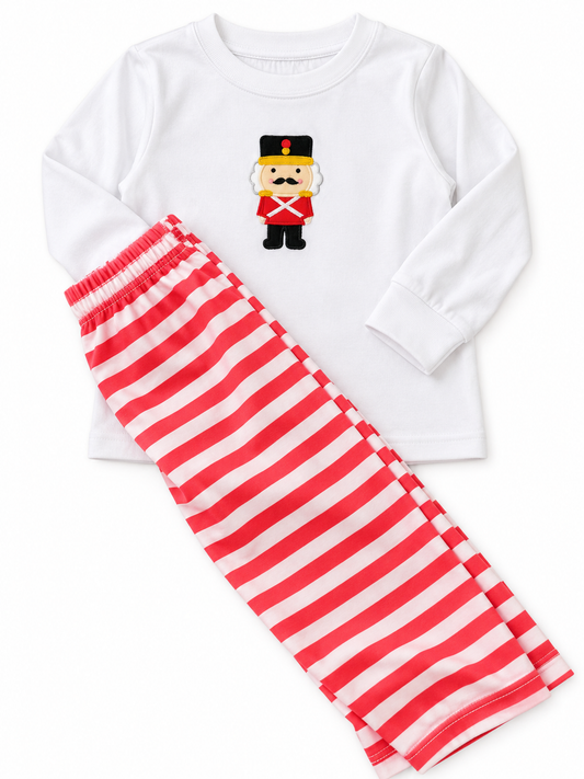 Nutcracker Appliqué Red Pant Stripe Set