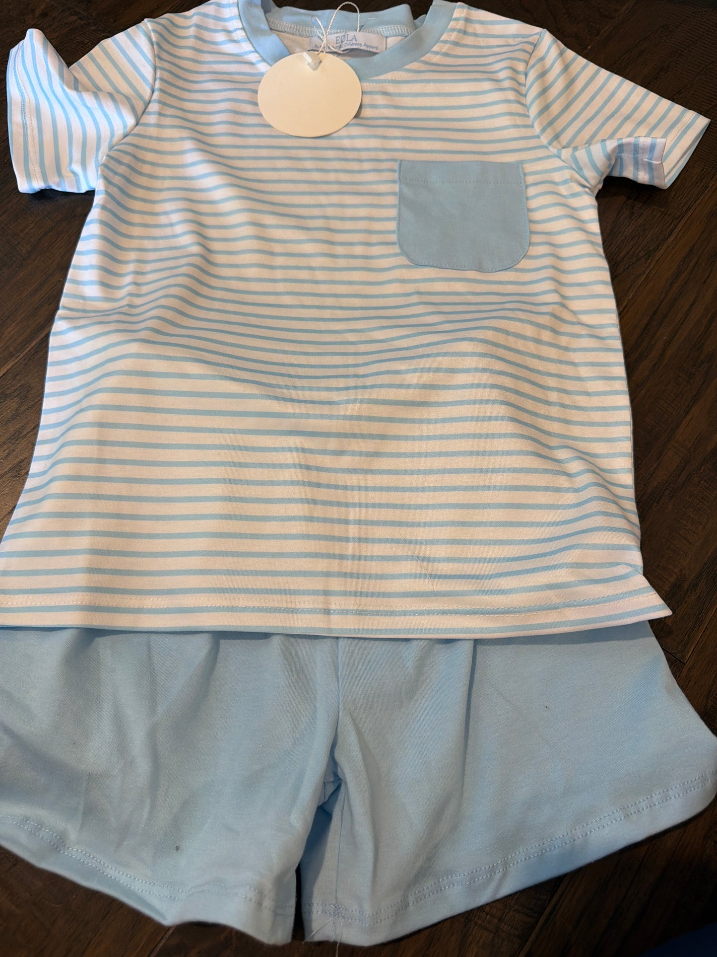*Light Blue Knit Stripe Short Set