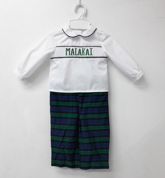 Holiday Custom Smocks Black Watch Plaid Pant Set