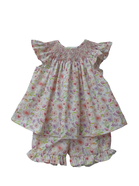 Smocked Floral Short Set