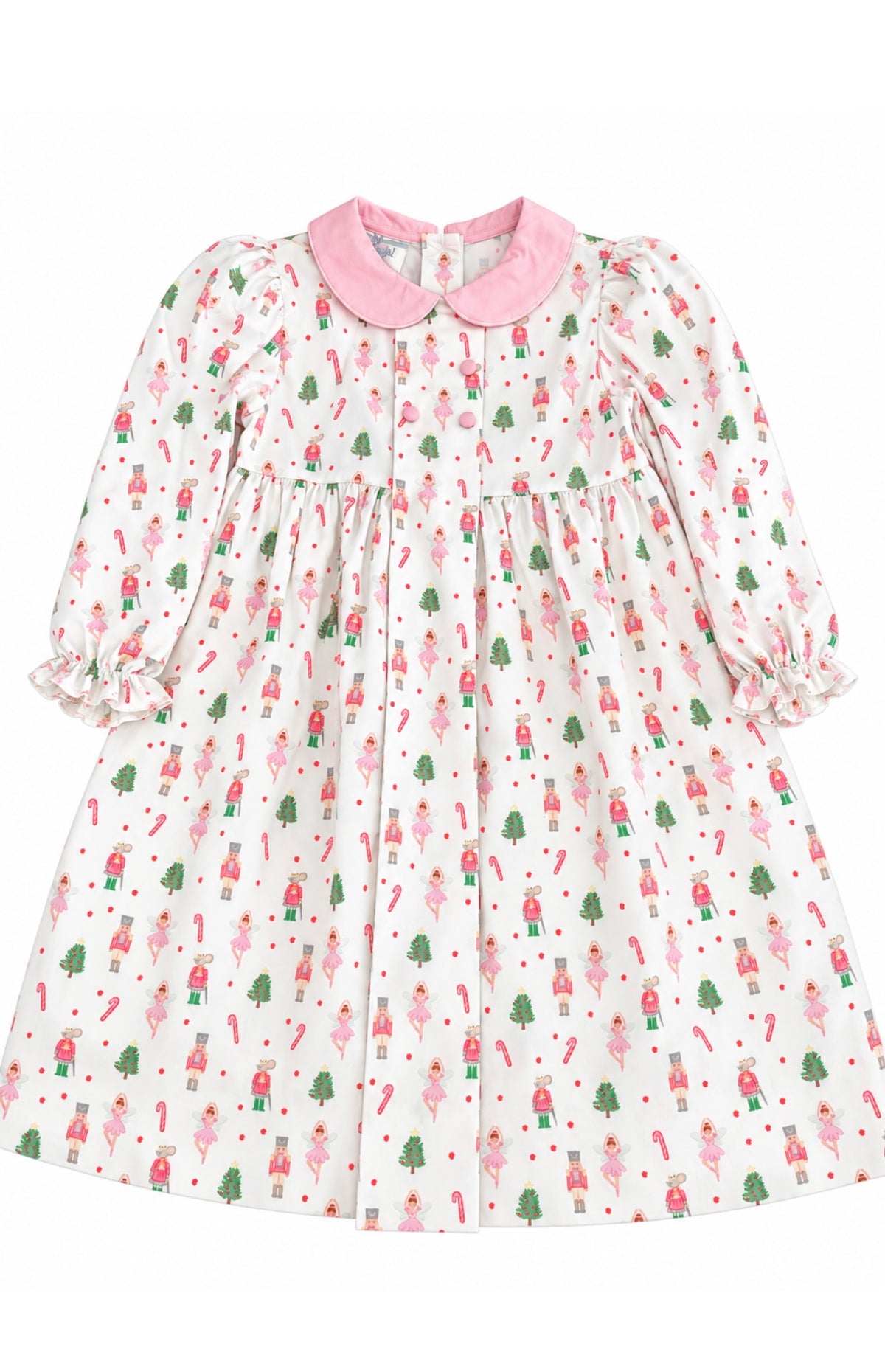 Nutcracker Print Dress with pink collar