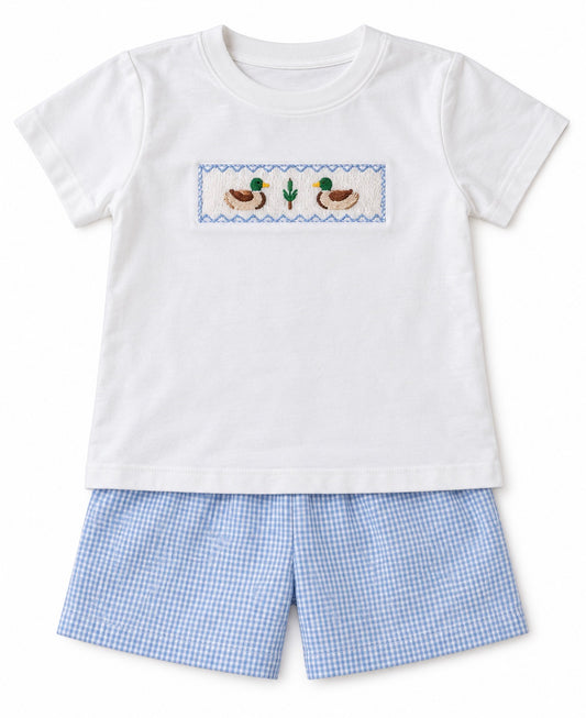Smocked Blue Mallard Boy Short Set