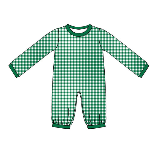 PO-46 Green  Gingham Boy Long Romper
