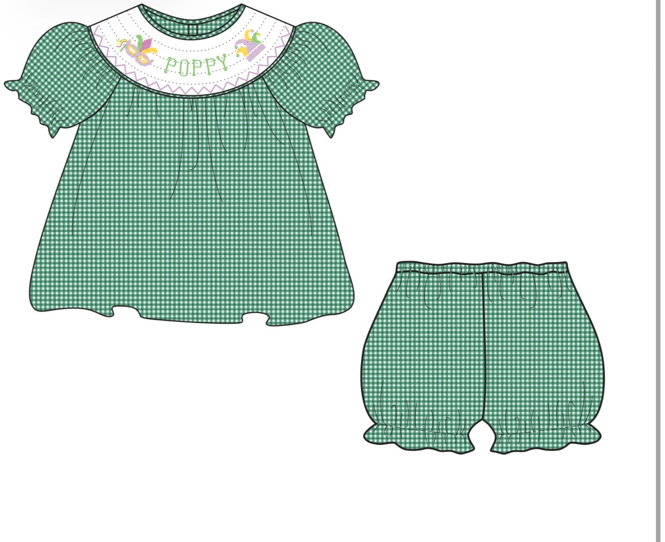 PO55-Custom Mardi Gras Girl Bloomer Set