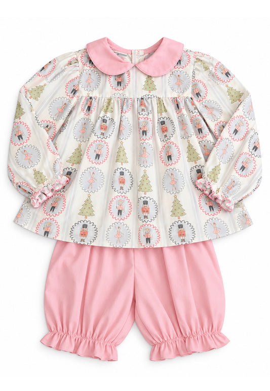Pink Nutcracker Print with Pink Collar Bloomer Set